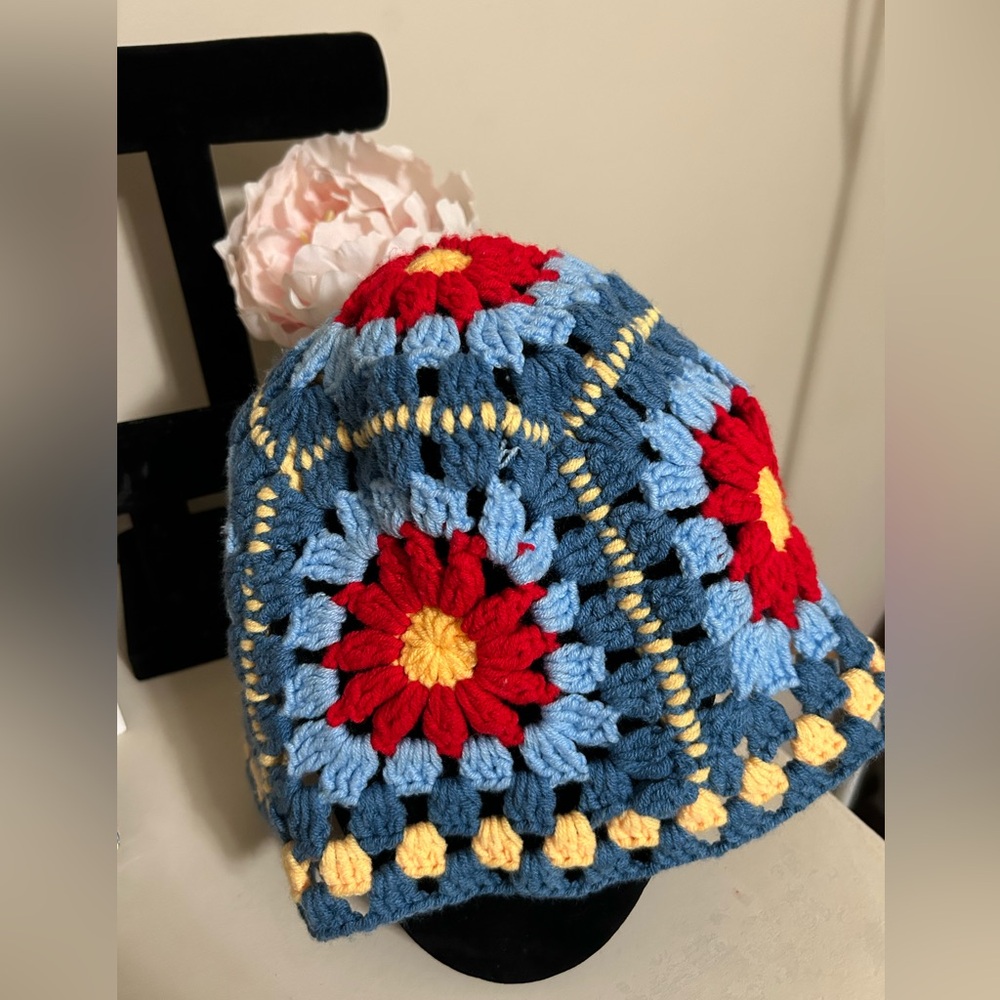 Crochet Beanie with Floral Pattern handmade